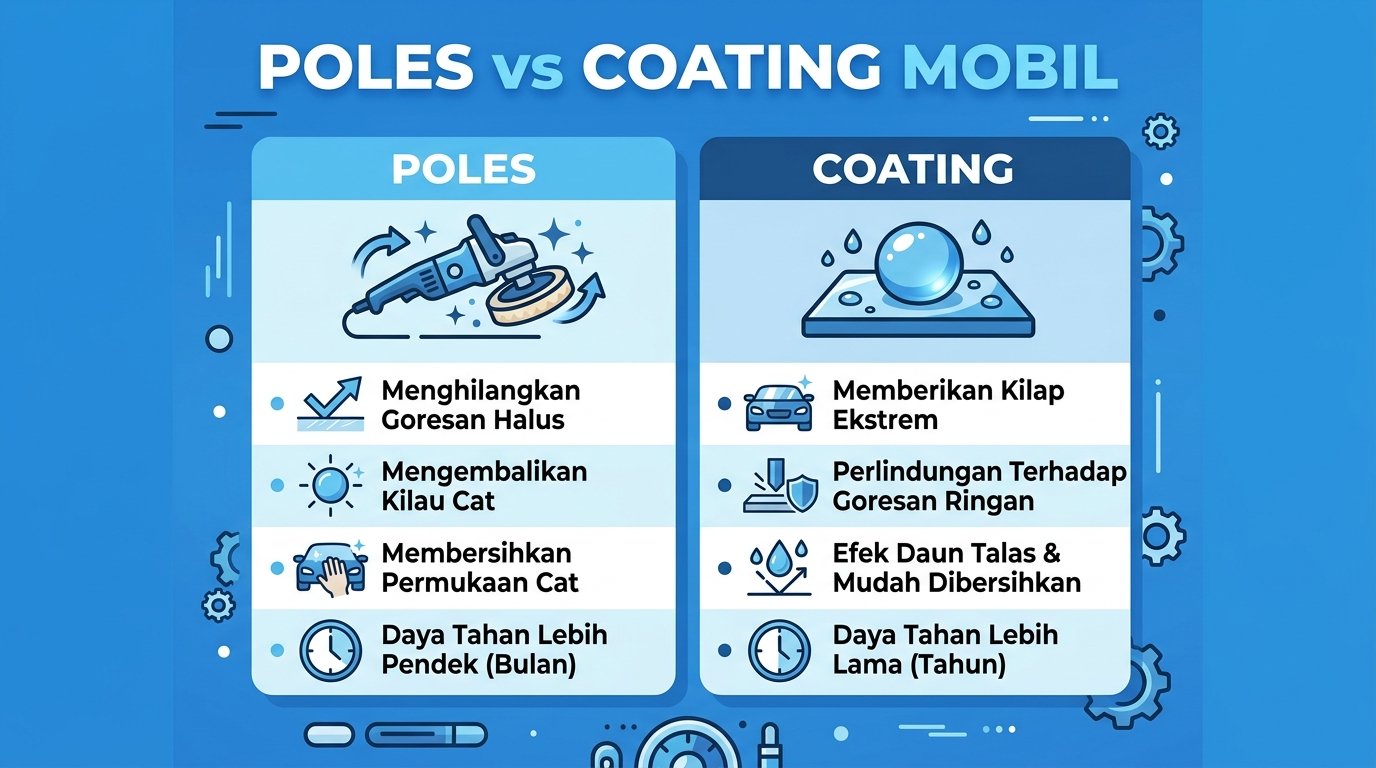 Perbandingan poles mobil dan coating mobil di Bekasi