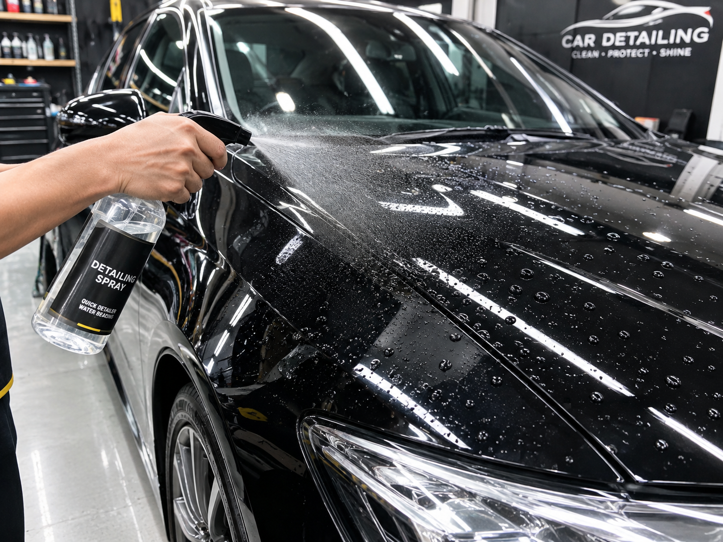 Teknisi mengecek ketahanan lapisan nano ceramic coating dengan tes air