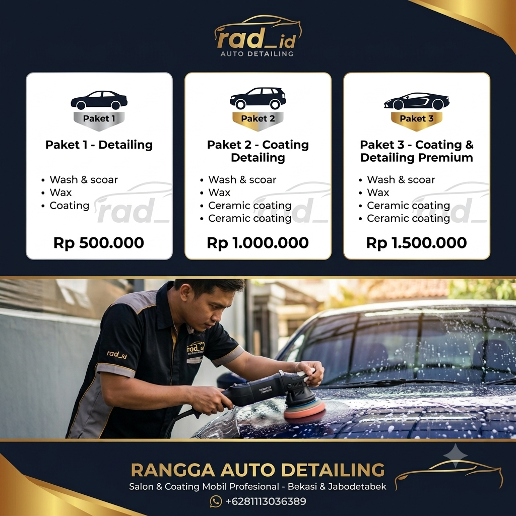 Daftar harga paket salon mobil Rangga Auto Detailing Bekasi